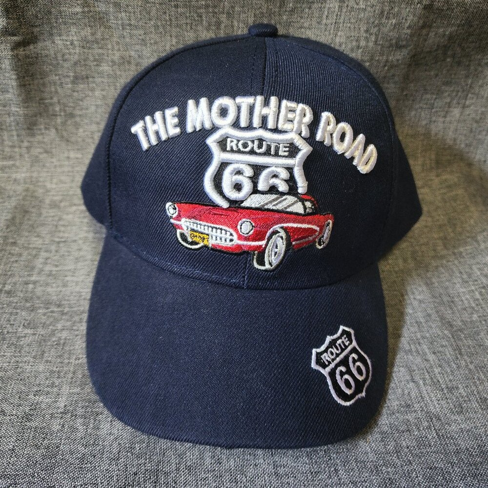 Men's Black Hawk Embroidered The Mother Road Rt 66 Red Corvette Baseball Hat